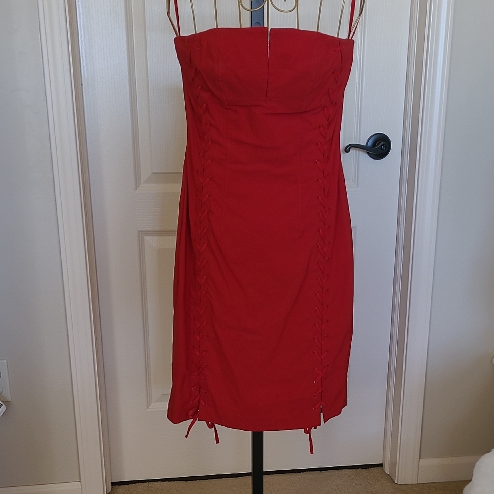 EXPRESS Red Corset Style Stretchy Dress With Lace-up Detail Size 5/6